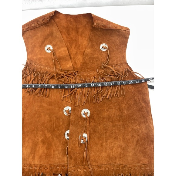 Vintage Fringe Leather Vest Unisex Suede Western Boho Hippie Tribal Festival L - Picture 7 of 10